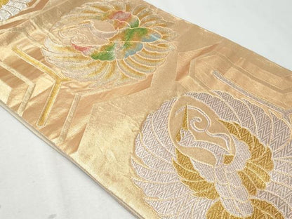 平和屋着物◎六通柄袋帯　鶴　金銀糸　正絹　逸品　CABA7663fb
