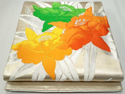 平和屋着物◎六通柄袋帯　草花文　銀糸　正絹　逸品　CABA7671fb