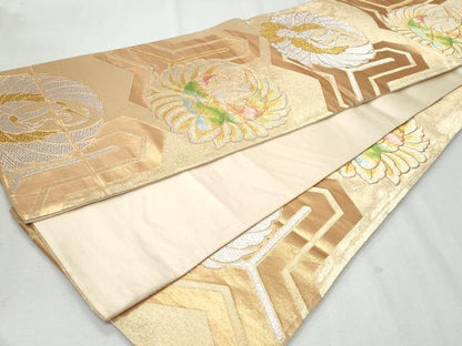 平和屋着物◎六通柄袋帯　鶴　金銀糸　正絹　逸品　CABA7663fb