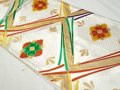 平和屋着物◎六通柄袋帯　唐織　松菱文　金銀糸　正絹　逸品　CABA7670fb
