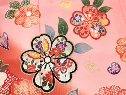 平和屋着物[]七五三　女の子　７歳　祝着　四つ身　花蝶文　暈し染め　金銀彩　逸品　DAAY3316ma