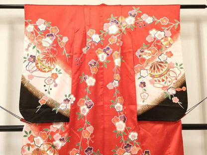 平和屋着物[]七五三　女の子　７歳　祝着　四つ身　鞠花文　暈し染め　金彩　逸品　DAAY3323ma