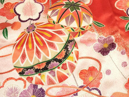 平和屋着物[]七五三　女の子　７歳　祝着　四つ身　鞠花文　暈し染め　金彩　逸品　DAAY3323ma
