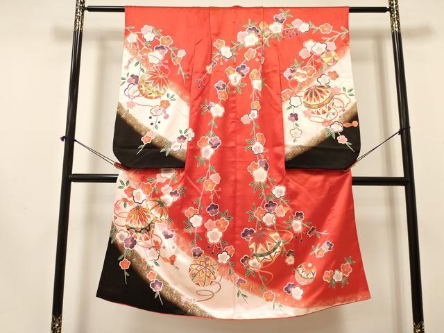 平和屋着物[]七五三　女の子　７歳　祝着　四つ身　鞠花文　暈し染め　金彩　逸品　DAAY3323ma