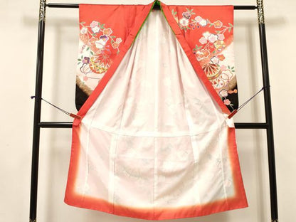 平和屋着物[]七五三　女の子　７歳　祝着　四つ身　鞠花文　暈し染め　金彩　逸品　DAAY3323ma