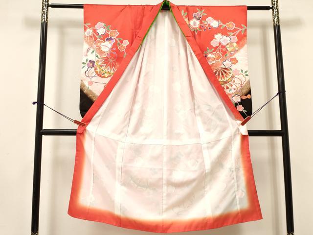 平和屋着物[]七五三　女の子　７歳　祝着　四つ身　鞠花文　暈し染め　金彩　逸品　DAAY3323ma