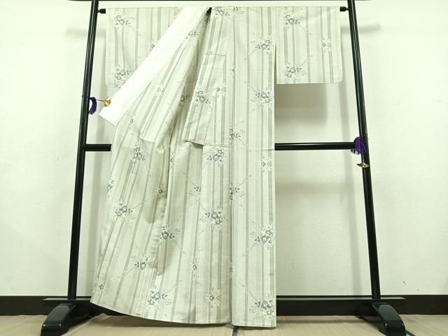 平和屋着物▽本場大島紬　白大島　単衣　9マルキ　150亀甲　草花文　証紙付き　正絹　逸品　AABD9415jh