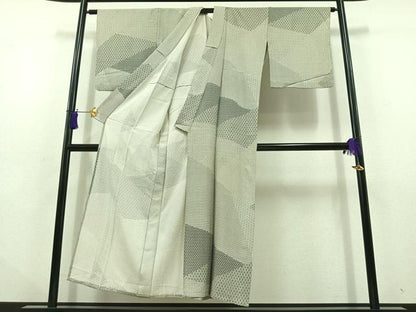 平和屋着物▽上質な小紋 単衣 切嵌花文 正絹 逸品 AABD9405jh