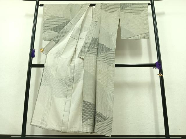 平和屋着物▽上質な小紋 単衣 切嵌花文 正絹 逸品 AABD9405jh