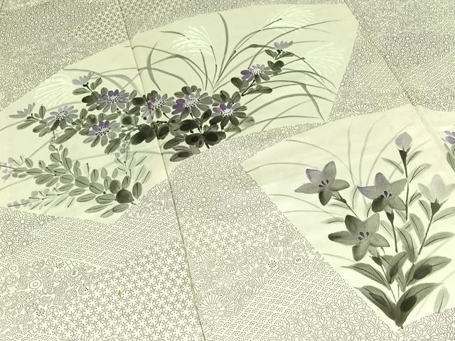 平和屋着物▽訪問着 単衣 作家物 手描き 地紙花文 正絹 逸品 AABD9427jh