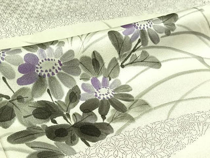 平和屋着物▽訪問着 単衣 作家物 手描き 地紙花文 正絹 逸品 AABD9427jh