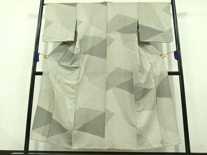 平和屋着物▽上質な小紋 単衣 切嵌花文 正絹 逸品 AABD9405jh