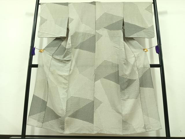 平和屋着物▽上質な小紋 単衣 切嵌花文 正絹 逸品 AABD9405jh