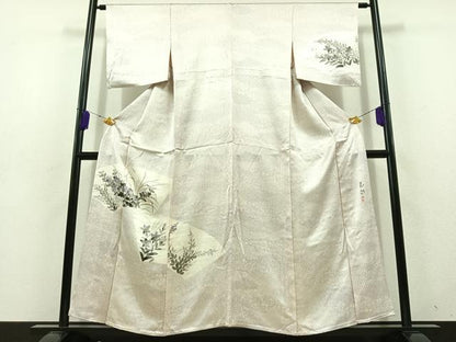 平和屋着物▽訪問着 単衣 作家物 手描き 地紙花文 正絹 逸品 AABD9427jh