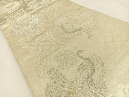 平和屋着物◎六通柄袋帯　孔雀　銀糸　正絹　逸品　BAAV2948hj