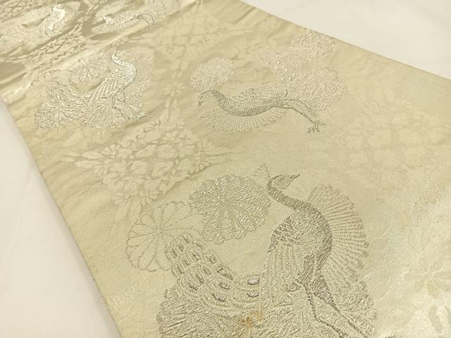 平和屋着物◎六通柄袋帯　孔雀　銀糸　正絹　逸品　BAAV2948hj