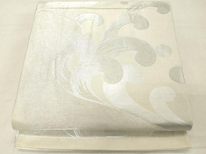 平和屋着物◎六通柄袋帯　荒波文　銀糸　正絹　逸品　DAAZ8396cd