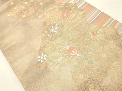 平和屋着物◎六通柄袋帯 草花文 金糸 正絹 逸品 DAAZ8387cd