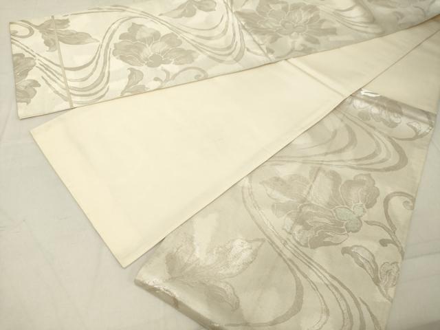 平和屋着物◎六通柄袋帯　花唐草文　銀糸　正絹　逸品　DAAZ8402cd