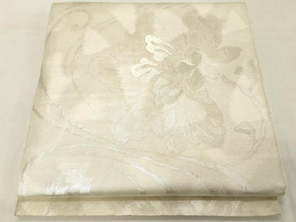 平和屋着物◎六通柄袋帯　花唐草文　銀糸　正絹　逸品　DAAZ8402cd