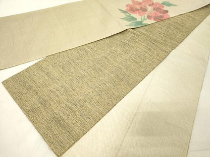 平和屋着物◎両面 全通柄袋帯 立波草花文 金銀糸 正絹 逸品 DAAZ8374cd