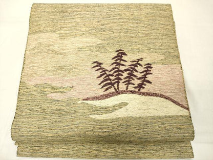 平和屋着物◎両面 全通柄袋帯 立波草花文 金銀糸 正絹 逸品 DAAZ8374cd