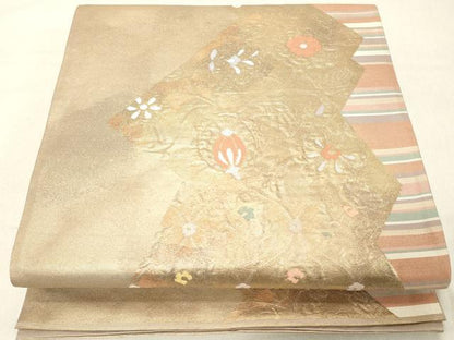 平和屋着物◎六通柄袋帯 草花文 金糸 正絹 逸品 DAAZ8387cd