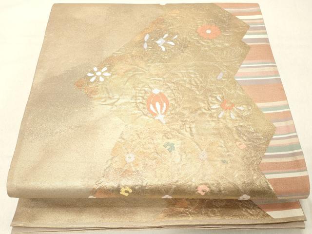 平和屋着物◎六通柄袋帯 草花文 金糸 正絹 逸品 DAAZ8387cd
