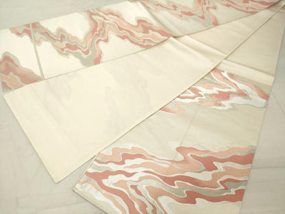 平和屋着物◎六通柄袋帯 流水文 銀糸 正絹 逸品 DAAZ8399cd