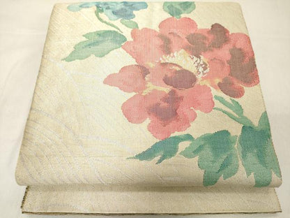 平和屋着物◎両面 全通柄袋帯 立波草花文 金銀糸 正絹 逸品 DAAZ8374cd