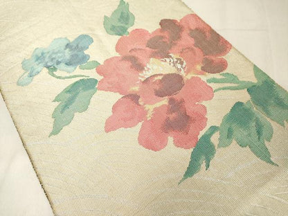 平和屋着物◎両面 全通柄袋帯 立波草花文 金銀糸 正絹 逸品 DAAZ8374cd