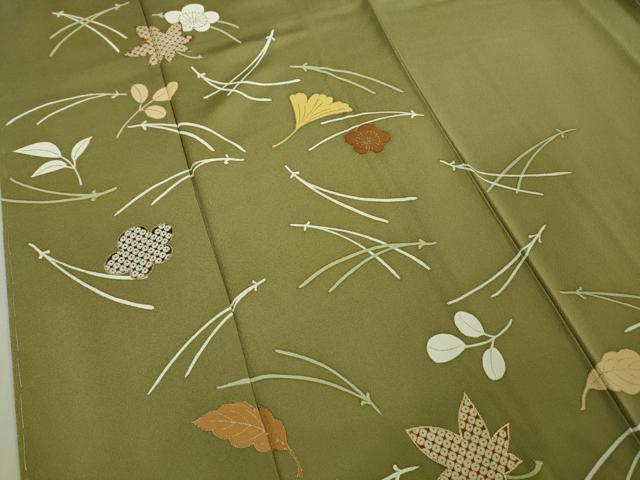 平和屋本店○極上 銀座 志ま亀 訪問着 吹寄せ文 黄海松茶色