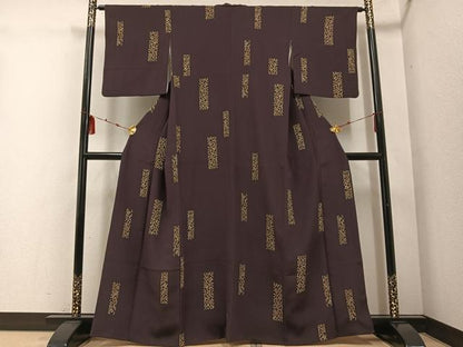 平和屋着物●上質な小紋 変わり間道 似せ紫色地 正絹 逸品 AABD9822ph