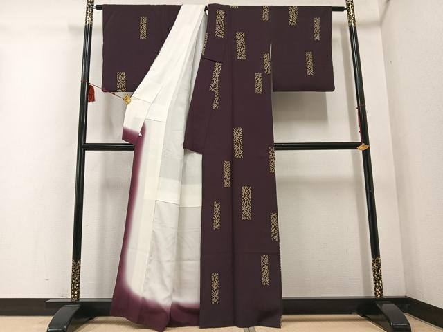 平和屋着物●上質な小紋 変わり間道 似せ紫色地 正絹 逸品 AABD9822ph