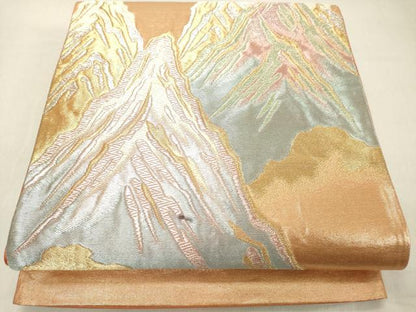 平和屋着物◎六通柄袋帯　唐織　重ね山文　金銀糸　正絹　逸品　DAAZ8435cd