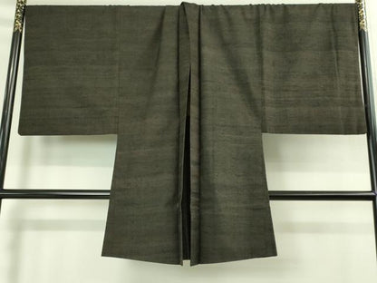 平和屋本店●極上 男性 紬 アンサンブル キングサイズ 長羽織 濃い赤墨色 逸品 DZAB3407kh6
