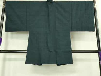 平和屋着物●極上 男性 髭紬 アンサンブル 長羽織 濃い鉄御納戸色 逸品 未使用 DZAB3414kh6