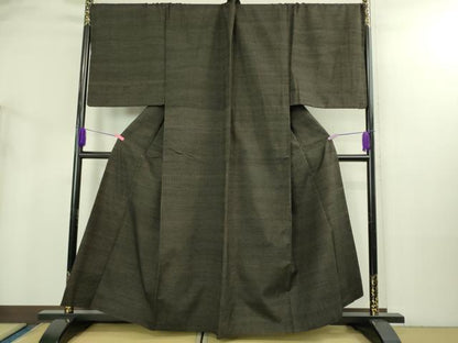 平和屋本店●極上 男性 紬 アンサンブル キングサイズ 長羽織 濃い赤墨色 逸品 DZAB3407kh6
