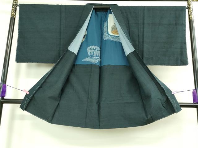 平和屋着物●極上 男性 髭紬 アンサンブル 長羽織 濃い鉄御納戸色 逸品 未使用 DZAB3414kh6