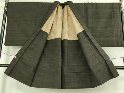 平和屋本店●極上 男性 紬 アンサンブル キングサイズ 長羽織 濃い赤墨色 逸品 DZAB3407kh6