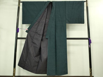 平和屋着物●極上 男性 髭紬 アンサンブル 長羽織 濃い鉄御納戸色 逸品 未使用 DZAB3414kh6