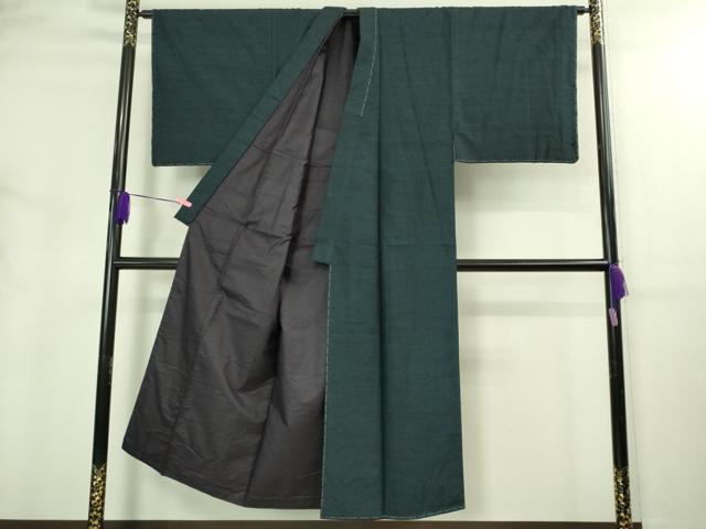 平和屋着物●極上 男性 髭紬 アンサンブル 長羽織 濃い鉄御納戸色 逸品 未使用 DZAB3414kh6