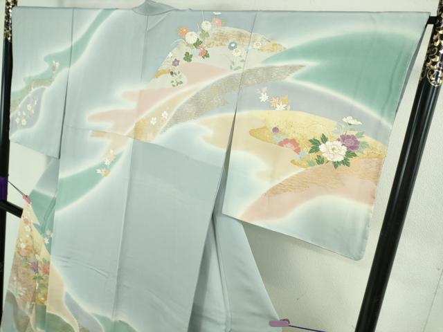 平和屋本店●極上　創業460年・千總　訪問着　駒刺繍　吉祥花文　暈し染め　秘色色地　金彩　逸品　未使用　DZAA4115kh6