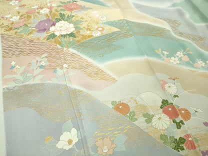 平和屋本店●極上　創業460年・千總　訪問着　駒刺繍　吉祥花文　暈し染め　秘色色地　金彩　逸品　未使用　DZAA4115kh6