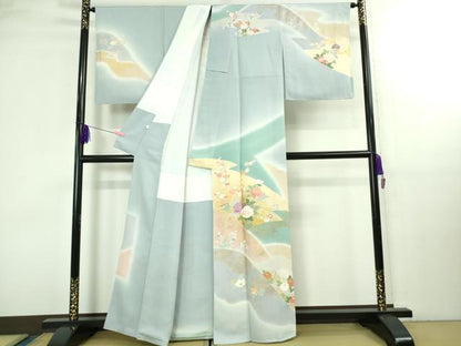 平和屋本店●極上　創業460年・千總　訪問着　駒刺繍　吉祥花文　暈し染め　秘色色地　金彩　逸品　未使用　DZAA4115kh6