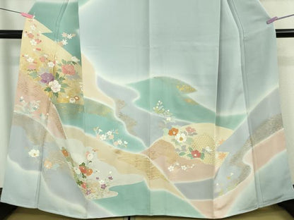 平和屋本店●極上　創業460年・千總　訪問着　駒刺繍　吉祥花文　暈し染め　秘色色地　金彩　逸品　未使用　DZAA4115kh6