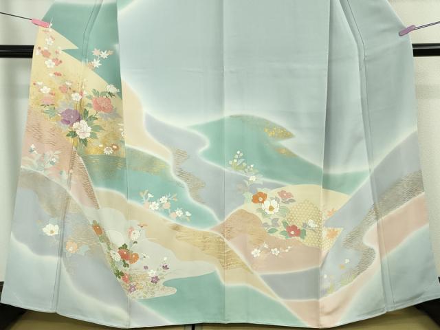 平和屋本店●極上　創業460年・千總　訪問着　駒刺繍　吉祥花文　暈し染め　秘色色地　金彩　逸品　未使用　DZAA4115kh6