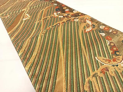 平和屋着物◎両面六通柄袋帯 唐織 立波花蝶文 金糸 正絹 逸品 AABD5730yx