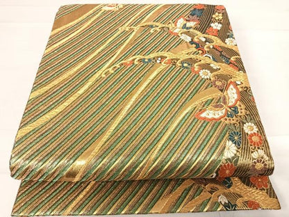 平和屋着物◎両面六通柄袋帯 唐織 立波花蝶文 金糸 正絹 逸品 AABD5730yx