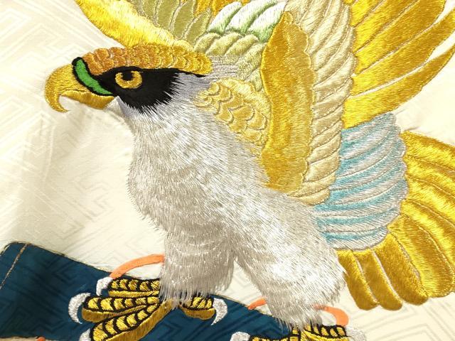 平和屋着物[]お宮参り　男の子　祝着　産着　初着　のしめ　刺繍　鷹　鷲　風景松文　暈し染め　金彩　逸品　DAAY3361ma